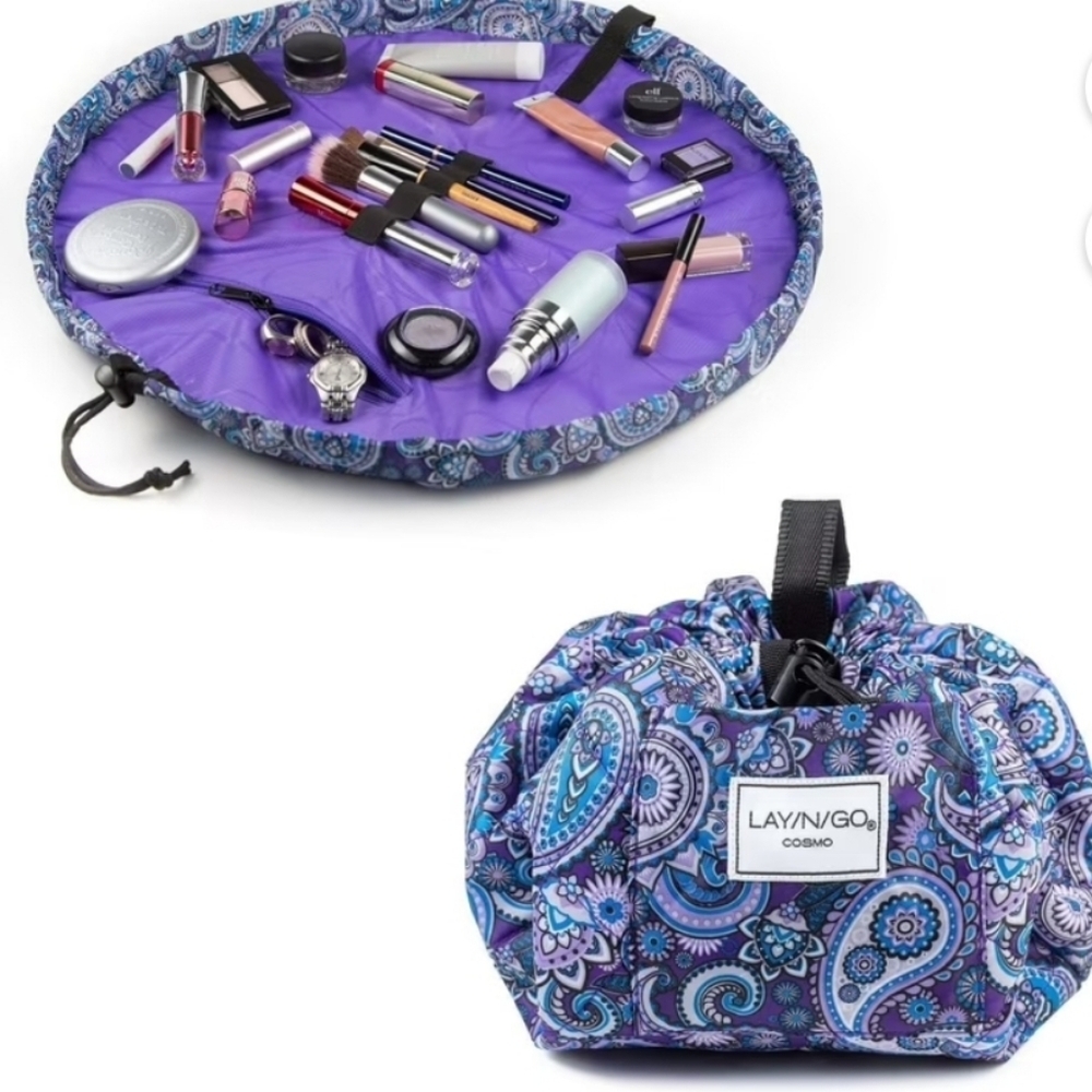 Lay-N-Go Cosmo (20") Paisley Drawstring Cosmetic Makeup Bag, Toiletry Organizer,